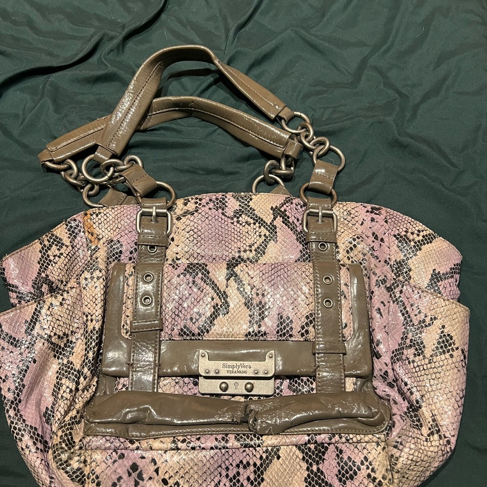 Simply Vera Vera Wang Pink and Brown Snake Print Shoulder Bag